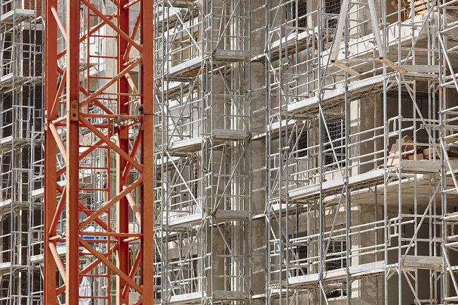Construction scaffolding on building
